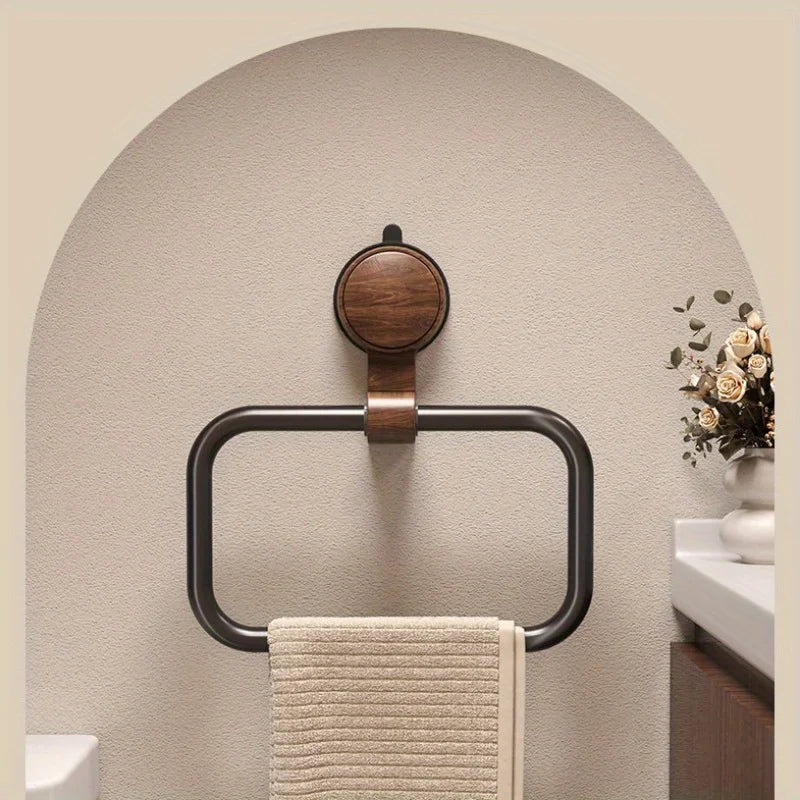 Porte-serviette mural carré à ventouse – Design bois & métal