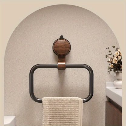 Porte-serviette mural carré à ventouse – Design bois & métal