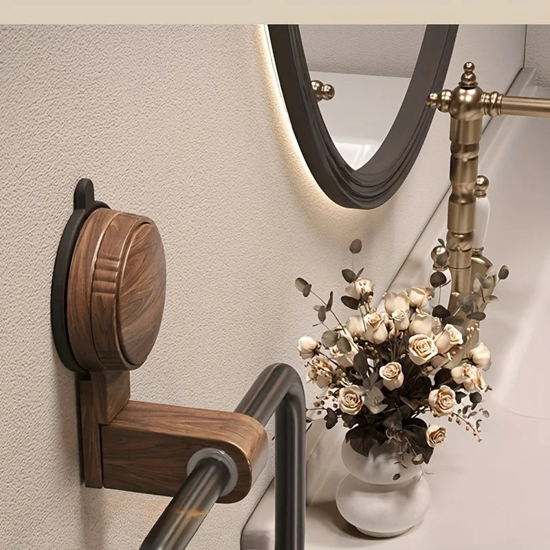 Porte-serviette mural carré à ventouse – Design bois & métal