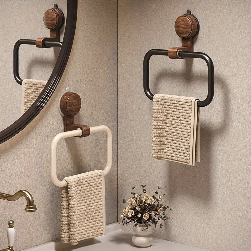 Porte-serviette mural carré à ventouse – Design bois & métal