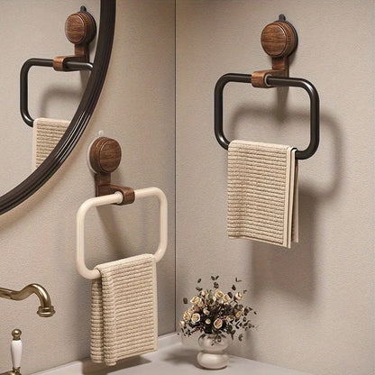 Porte-serviette mural carré à ventouse – Design bois & métal