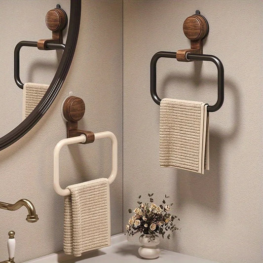 Porte-serviette mural carré à ventouse – Design bois & métal